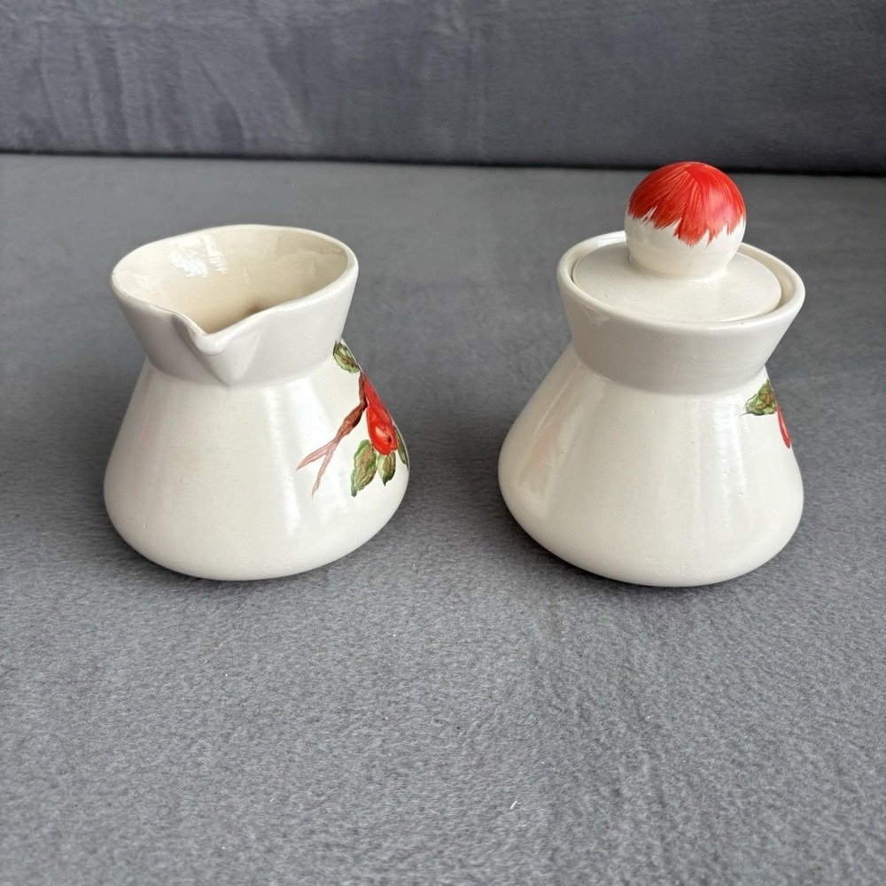 Apple Red Cream And Sugar Set Hand painted Vintage Dinnerware MCM Handmade - Picture 8 of 16
